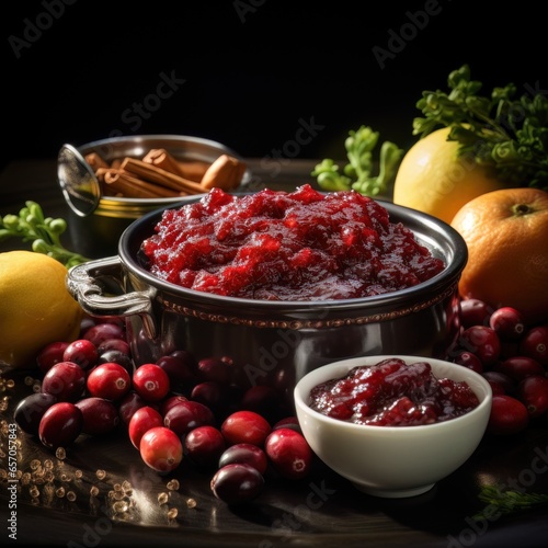 dining table filled with traditional Thanksgiving dishes cranberry sauce