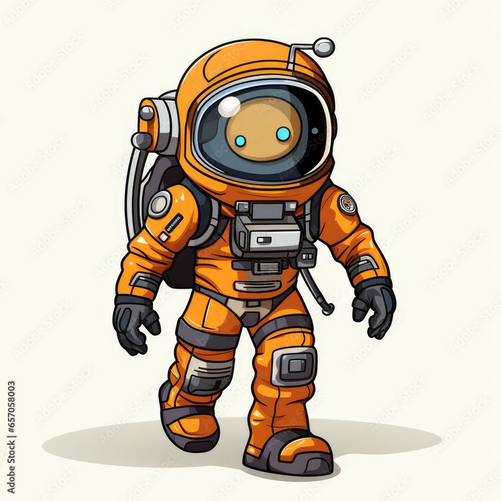 Intrepid space explorer character in a sci-fi story in cartoon style isolated on a white background Intrepid space explorer character in a sci-fi story in cartoon style isolated on a white background