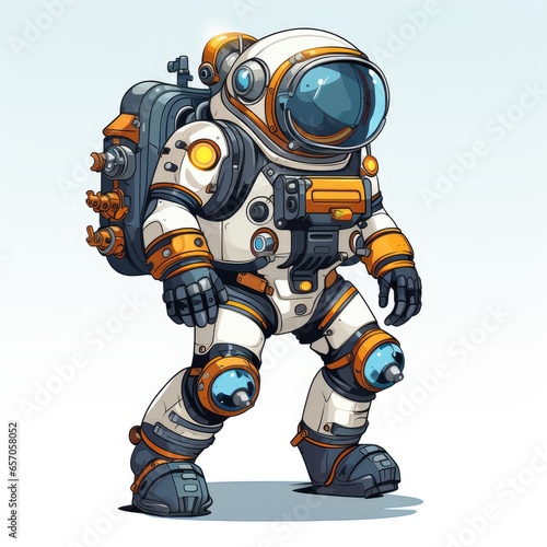 Intrepid space explorer character in a sci-fi story in cartoon style isolated on a white background