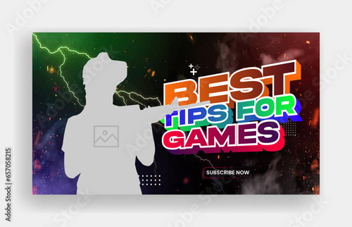 Youtube thumbnail for live gaming and game review thumbnail template and web banner design 
