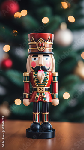 Close up of a Christmas nutcracker. Toy Soldier. Christmas copyspace background