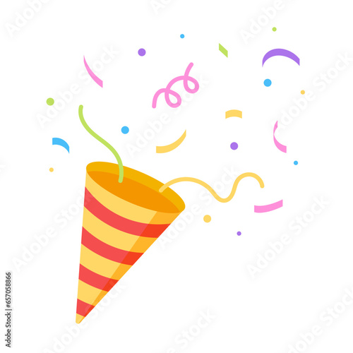 Party popper exploding colorful confetti flat design illustration