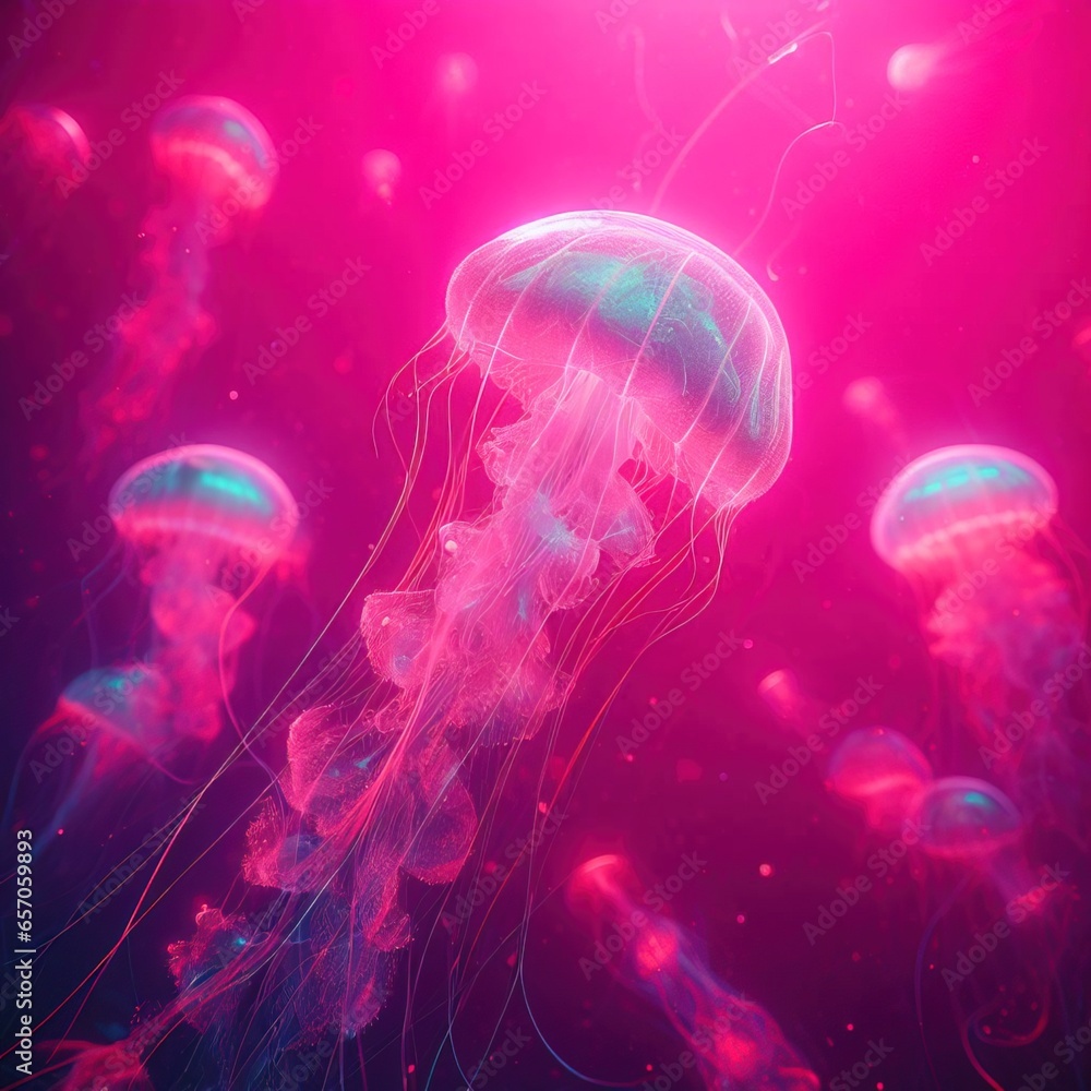 Beautiful luminous jellyfish floating in the mysterious sea. Breathtaking underwater scene. Beautiful luminous jellyfish floating in the mysterious sea. Breathtaking underwater scene.