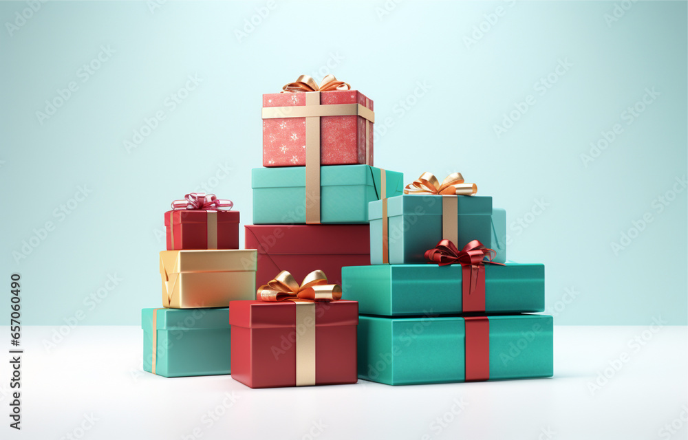 Obraz premium christmas gifts with christmas cards, merry christmas and happy new year greeting card with illustration