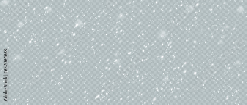 Falling snowflakes in transparent beauty, delicate and small, isolated on a clear background. Snowflake elements, snowy backdrop. Vector illustration of intense snowfall, snowflakes. photo