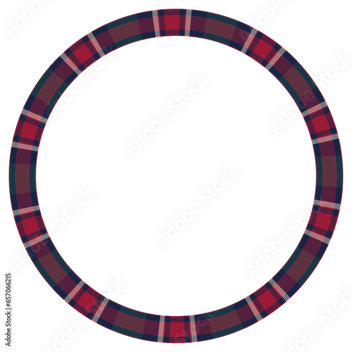 Round frame  vintage pattern design template. Circle border designs plaid fabric texture. Scottish tartan background for collage art, gif card, handmade crafts.