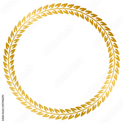Collection of round golden frames from laurel branches with foliage.  illustration