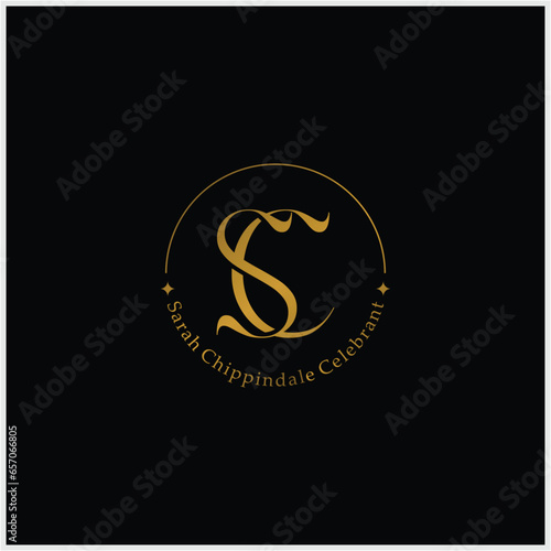 Initial letter SC logo template with overlap vintage font in flat design monogram illustration