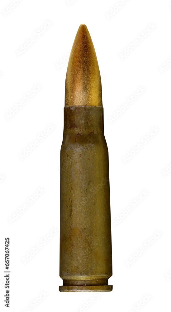  ak-47 bullet , 7,62x39 caliber on transparent background - obrazy, fototapety, plakaty 