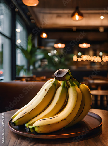 Hyper realistic banans in cozy restaurant. photo