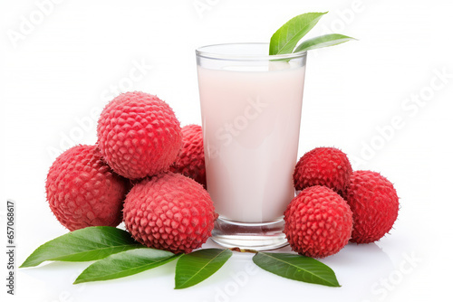 Lychee Fresh fruits beverage juice or cocktail in glass isolated on white background, Healthy natural product for freshness, Summer drinks concept.