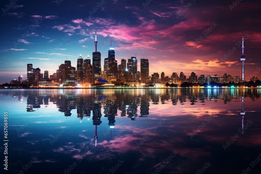 City Skyline Illuminated By The Milkyway, Generative AI