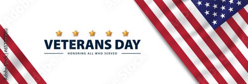 Happy Veterans Day banner. Honoring all who served. Vector illustration