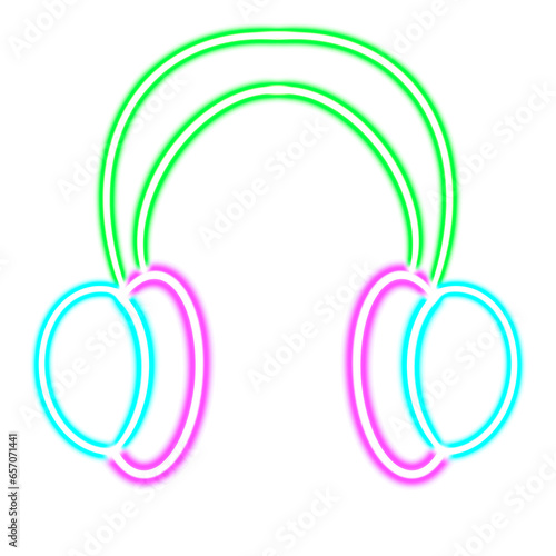 neon headphones glowing desktop icon, gamer neon sticker, musician neon figure, glowing figure, neon geometrical figures 
