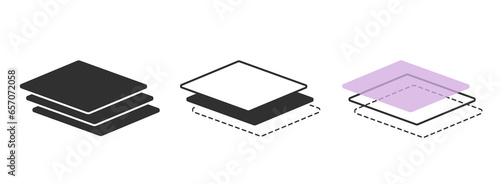 Layers stack icon graphic, 3 surface tier sign vector pictogram glyph simple, underlay floor structure of software interface level illustration, fabric protection technology depth image clipart