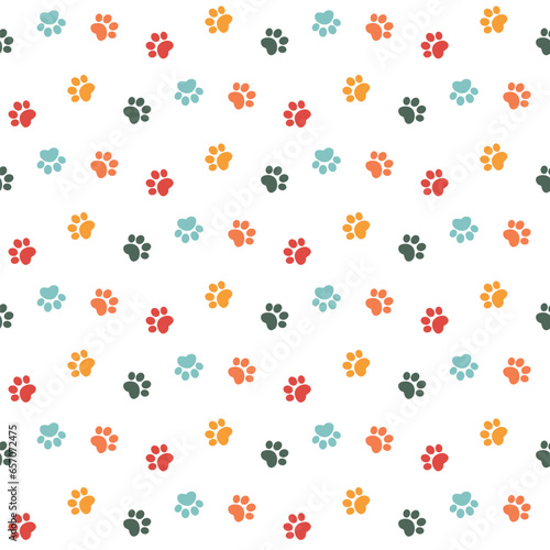 Wallpaper Mural Cute baby background pattern with colored paws on a transparent background. seamless floral pattern Torontodigital.ca
