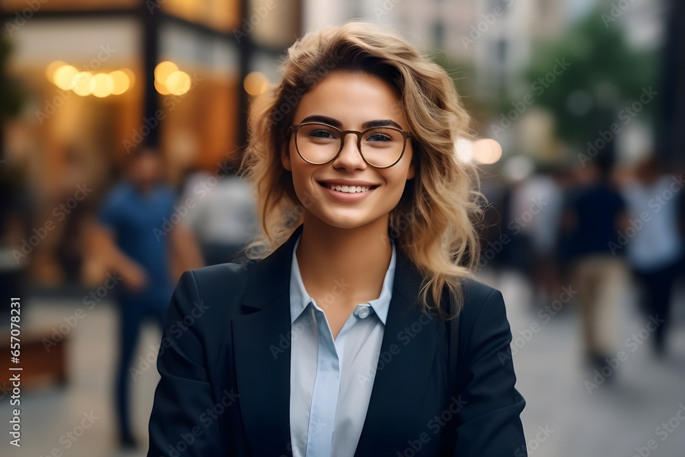 Confident Businesswoman in Urban Setting,happy pretty smiling professional business woman looking at camera, Generative AI Confident Businesswoman in Urban Setting,happy pretty smiling professional business woman looking at camera, Generative AI