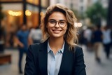Confident Businesswoman in Urban Setting,happy pretty smiling professional business woman  looking at camera, Generative AI 