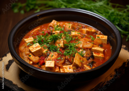 Herbs Broccoli on Gnocchi with Smoked Tofu in a bowl