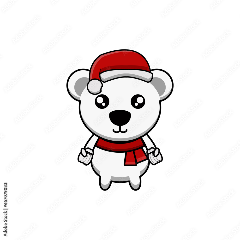 vector design illustration of a polar bear wearing a Santa hat with a red scarf vector design illustration of a polar bear wearing a Santa hat with a red scarf