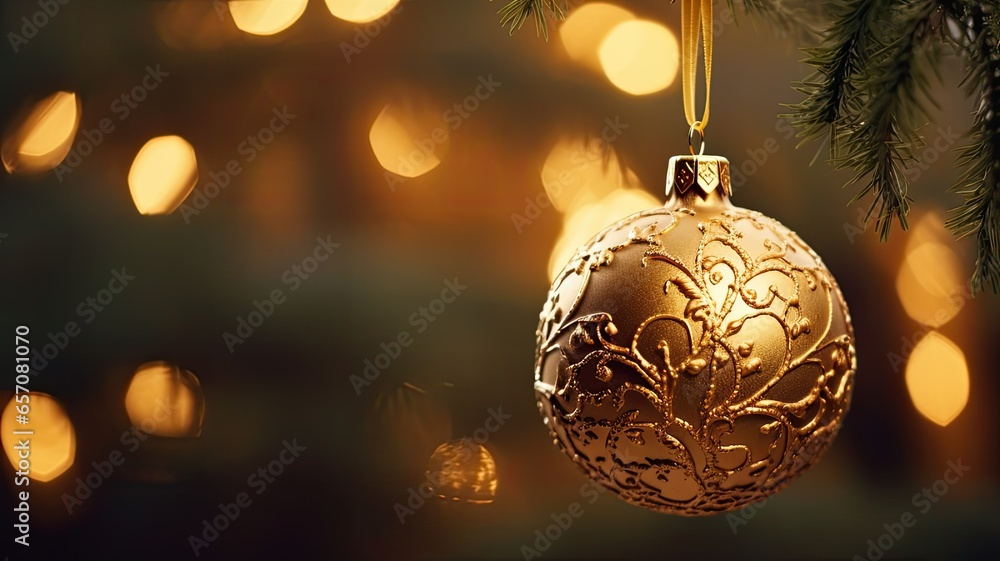 colorful Christmas balles on a tree. sparkle details and vibrant colors. space on the left for text or additional design elements. - obrazy, fototapety, plakaty 