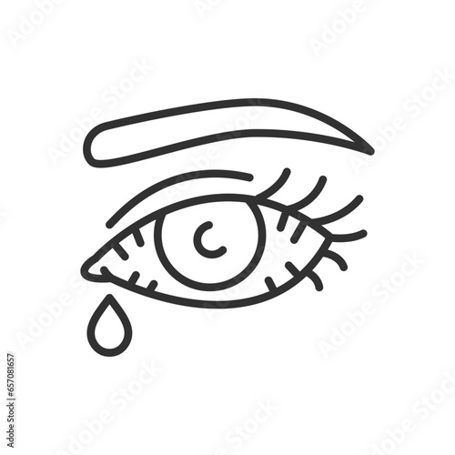 Eye redness and lacrimation, linear icon. inflammation, allergies. Line with editable stroke