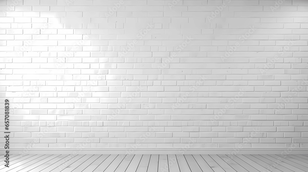 white brick wall and white floor with wood, Generative AI