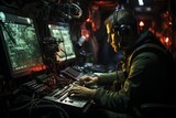 Submarine captain giving orders in the control room during a dive, Generative AI