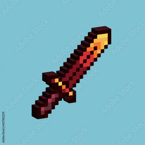 Isometric Pixel art 3d of sword for items asset. Sword weapons on pixelated style.8bits perfect for game asset or design asset element for your game design asset.