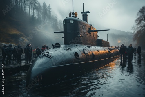 Submarine's periscope breaking the surface of the water for reconnaissance, Generative AI photo