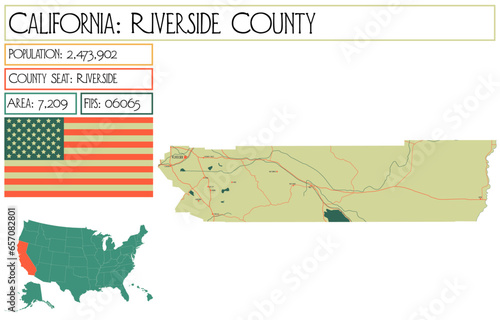 Large and detailed map of Riverside County in California, USA.