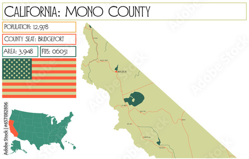 Large and detailed map of Mono County in California, USA.