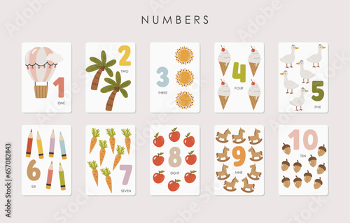 Numbers Cards, Educational Cards, Kids materials, Kindergarten vector, School materials, Educational Numbers vector, Kids cards