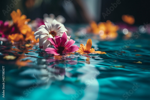 beautiful view of flowers in the swimming pool photo
