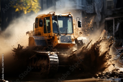 Excavator in action  lifting and moving heavy loads on a building site  Generative AI