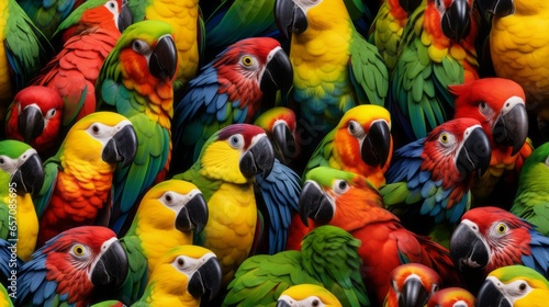 Seamless pattern of realistic parrots, cute, colorful, hyper realistic, background, wallpaper, animals