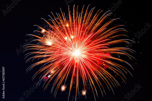 Abstract colorful firework on the black sky background. New Year celebration.