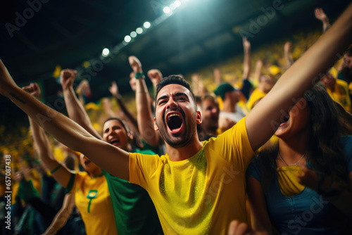 Passionate Soccer Fans Cheering for Yellow Team