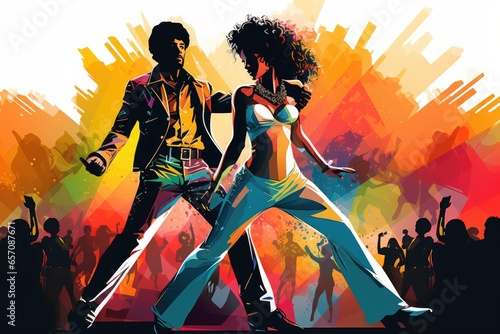 Vibrant illustration graphics of disco dancers - Groovy Retro Moves - AI Generated