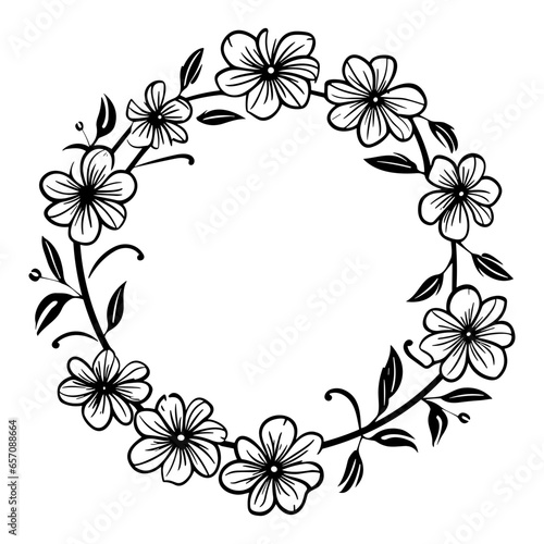 Wreath of wild flowers, Botanical wedding frames with flowers and leaves elements.