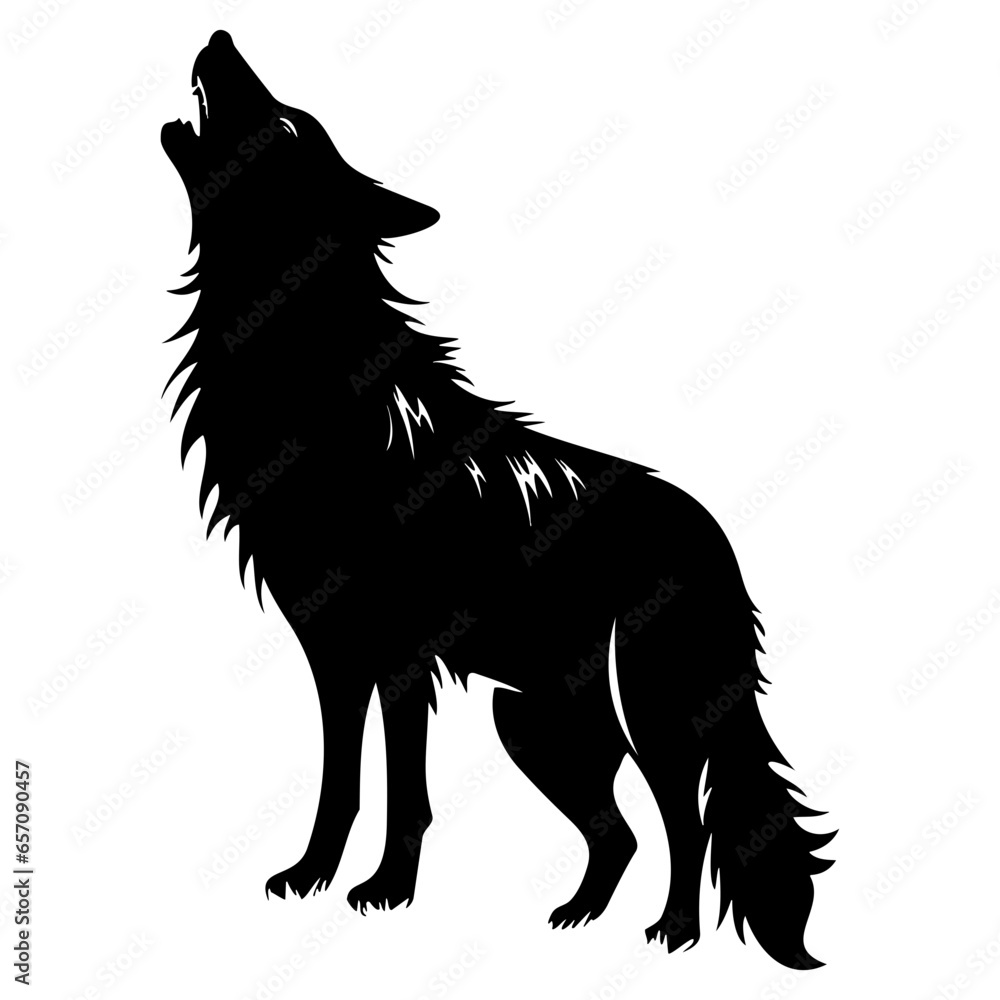 Wolf standing and howling , vector illustration, silhouette of wolf,