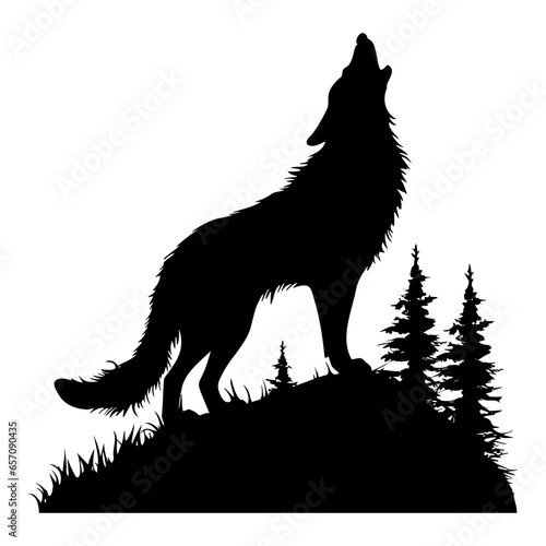 Wolf standing and howling , vector illustration, silhouette of wolf,