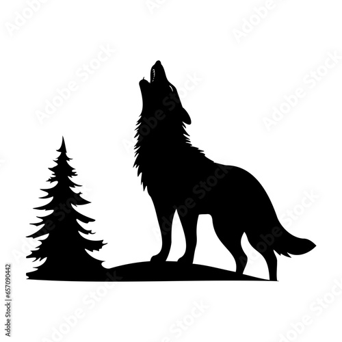 Wolf standing and howling , vector illustration, silhouette of wolf,