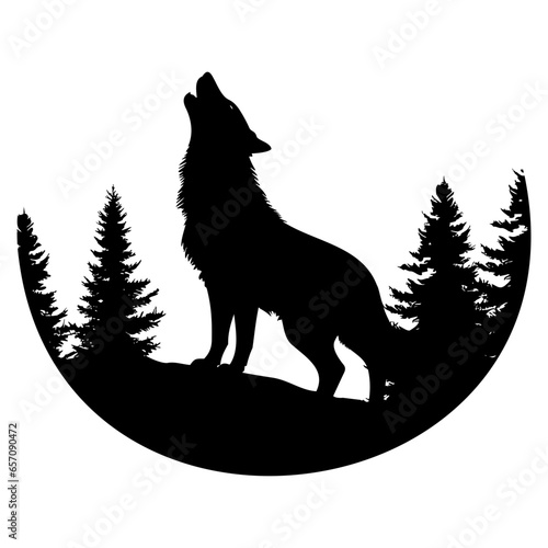 Wolf standing and howling , vector illustration, silhouette of wolf,