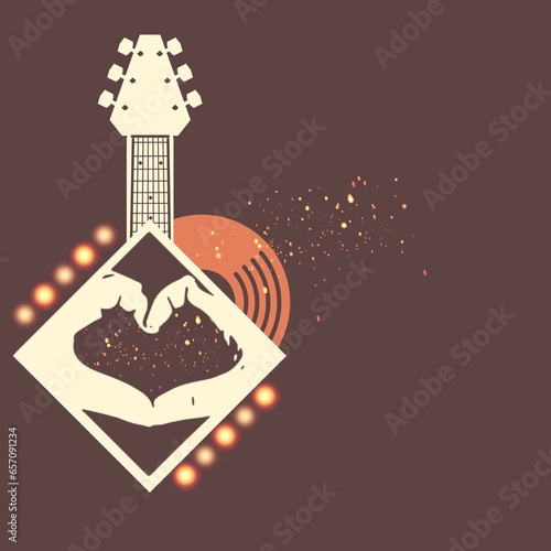 Guitar hand heart love music lights sparkle  photo