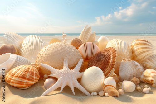 Seashell Treasures on a Coastal Table © AIproduction