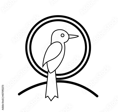 Black and white linear logo, bird. The concept of a logo with a bird.
