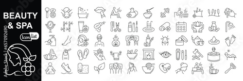 Beauty & Spa editable stroke outline icons set. Cosmetics services & Spa icons for web and mobile app. 