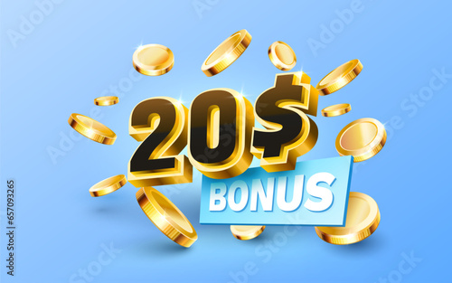 Bonus 20 coupon special voucher, Check banner special offer. Vector illustration