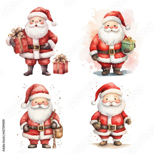 santa claus and christmas gifts watercolor vector